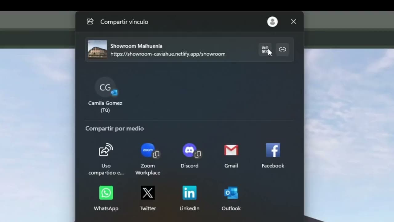 Código QR · captura real del showroom