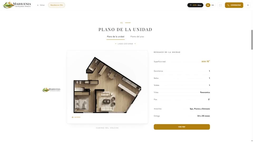 Planta humanizada de cada unidad · captura real del showroom